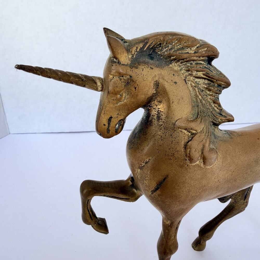Vintage Brass Unicorn Fantasy Sculpture 6.5 Inch Mythical Figurine - Picture 5 of 8